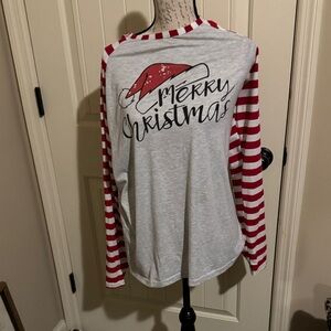 Merry Christmas Long Sleeve Tee - Red, Grey and White